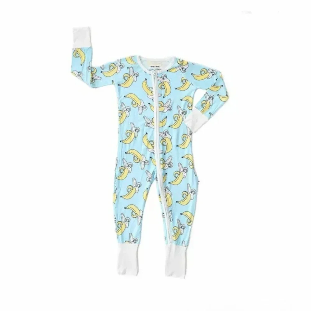 Little Sleepies Zippie Bamboo Pajamas Kids 0-3 Months Blue Banana Zip Up Sleeper